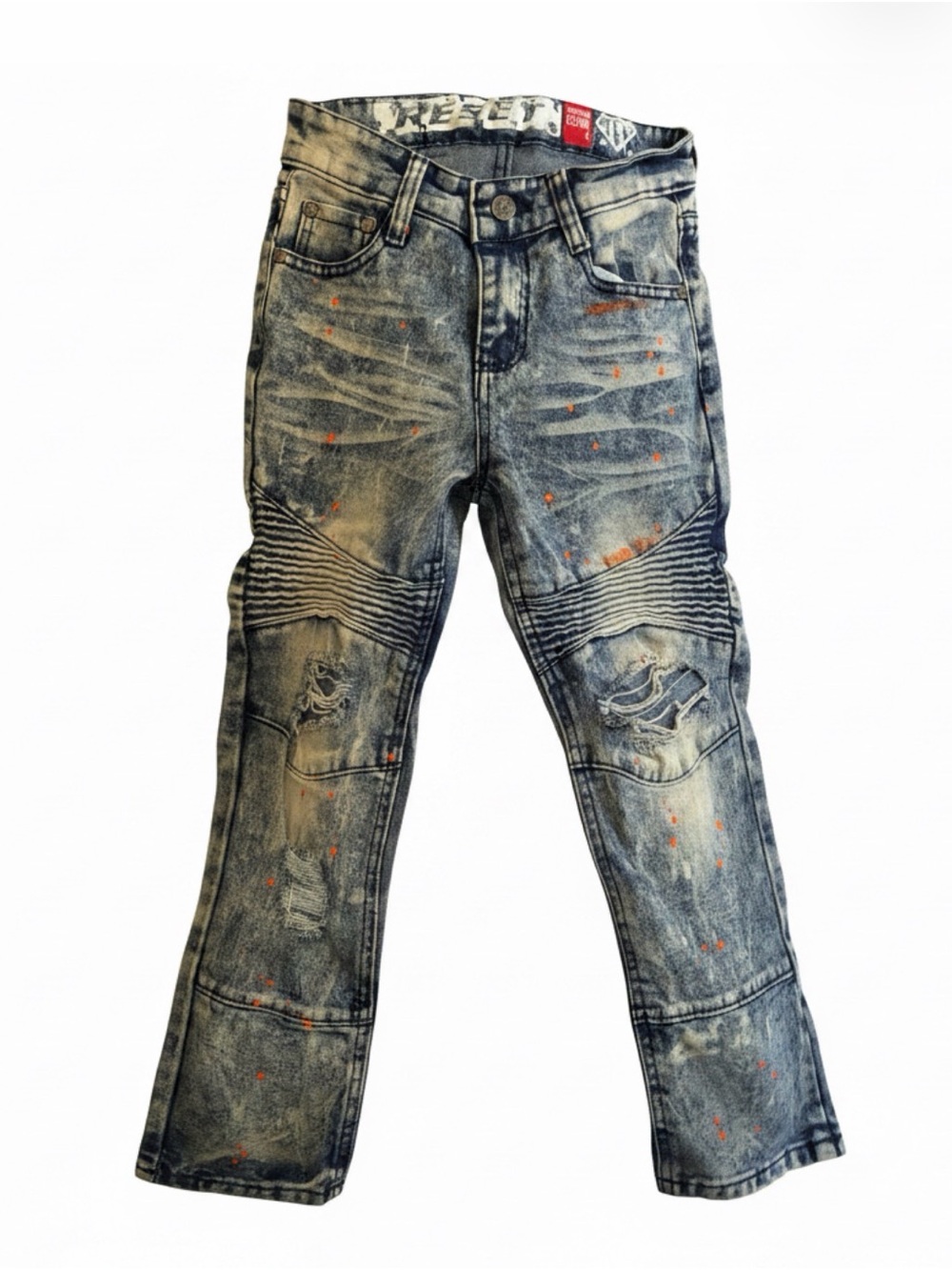 The Reset Distressed Blue Jeans with Orange Paint Dots